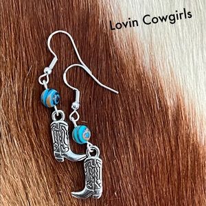 Boot Earrings Turquoise Bead.  Simply but makes a Statement.  I’m a Cowgirl!